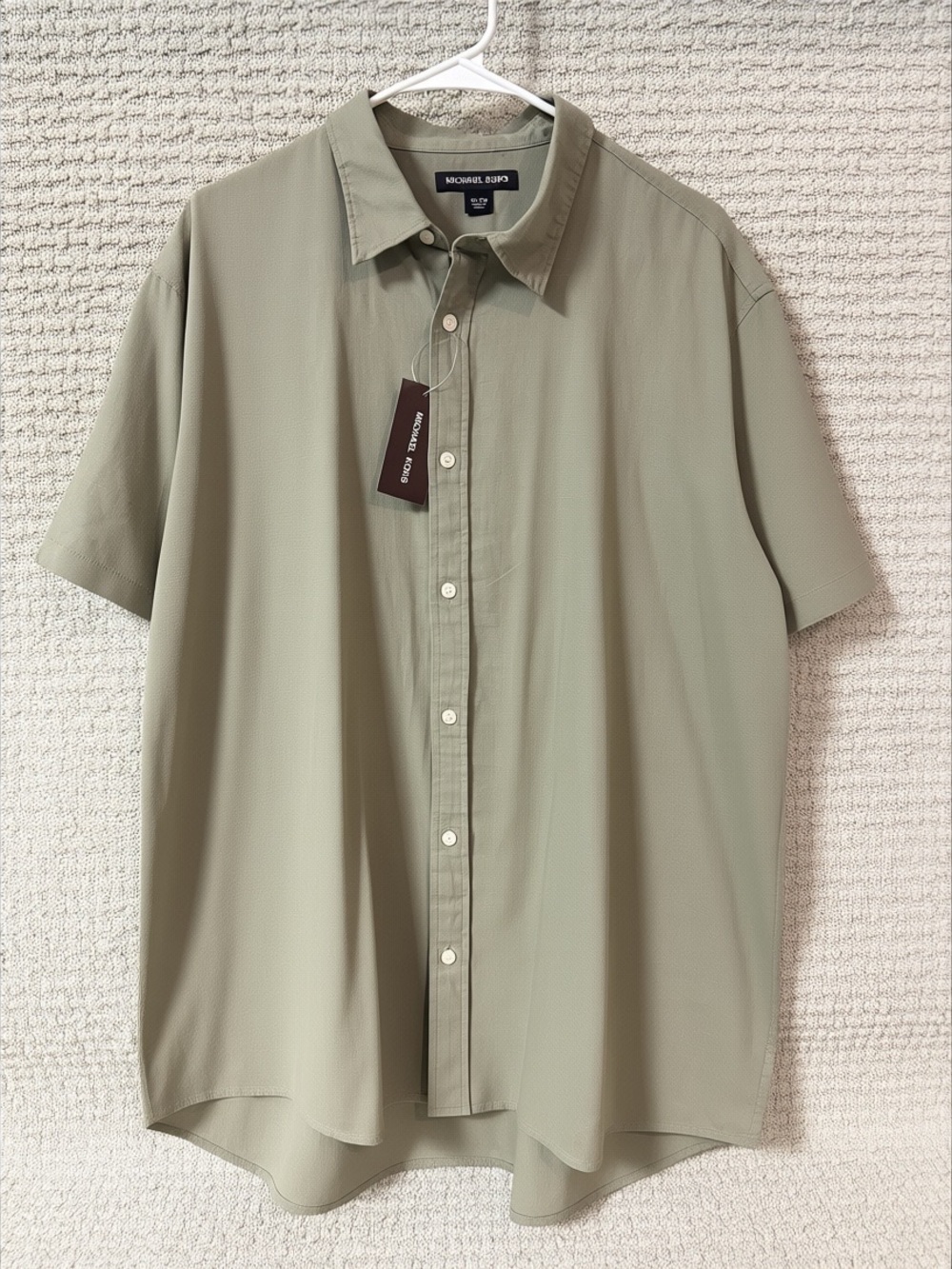 Michael Kors Dusty Sage Linen Blend Short-Sleeve Button-Down Shirt Sz XL